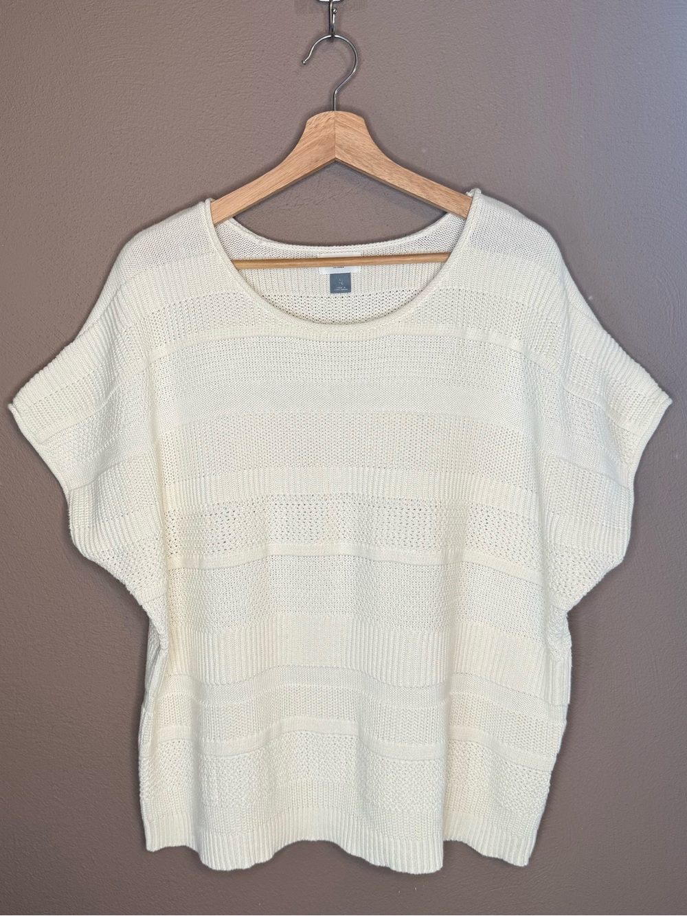 Old Navy Cream Open Knit Short Sleeve Classic Boho Sweater Top Women's Size XL